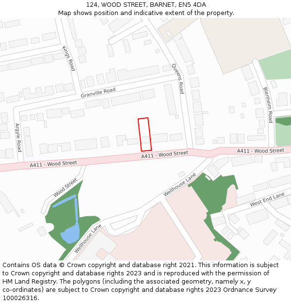 124, WOOD STREET, BARNET, EN5 4DA: Location map and indicative extent of plot