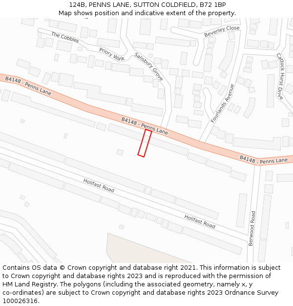 124B, PENNS LANE, SUTTON COLDFIELD, B72 1BP: Location map and indicative extent of plot