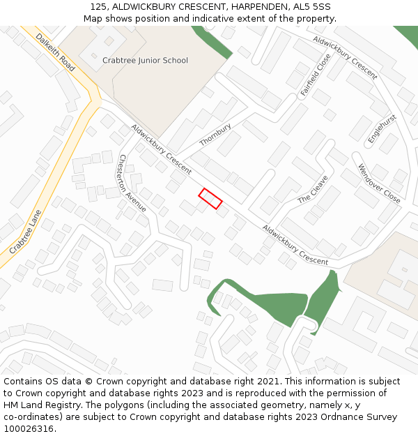 125, ALDWICKBURY CRESCENT, HARPENDEN, AL5 5SS: Location map and indicative extent of plot