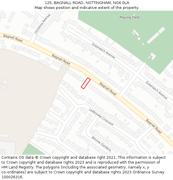 125, BAGNALL ROAD, NOTTINGHAM, NG6 0LA: Location map and indicative extent of plot