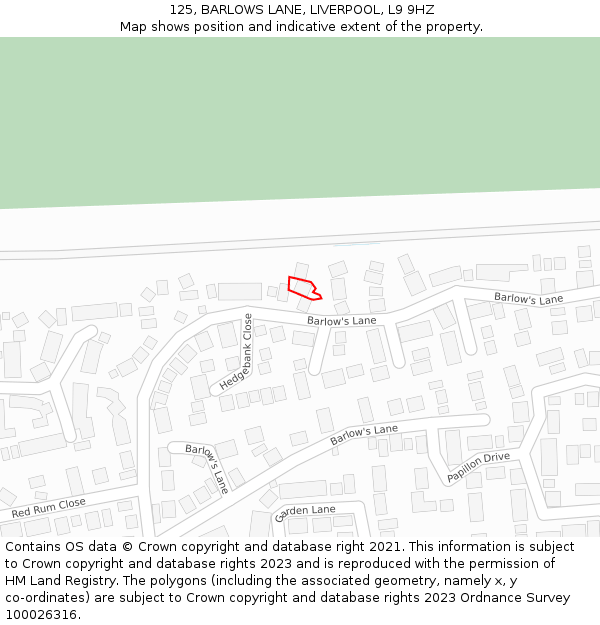 125, BARLOWS LANE, LIVERPOOL, L9 9HZ: Location map and indicative extent of plot