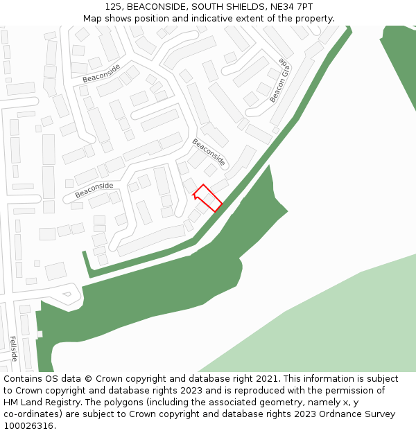 125, BEACONSIDE, SOUTH SHIELDS, NE34 7PT: Location map and indicative extent of plot