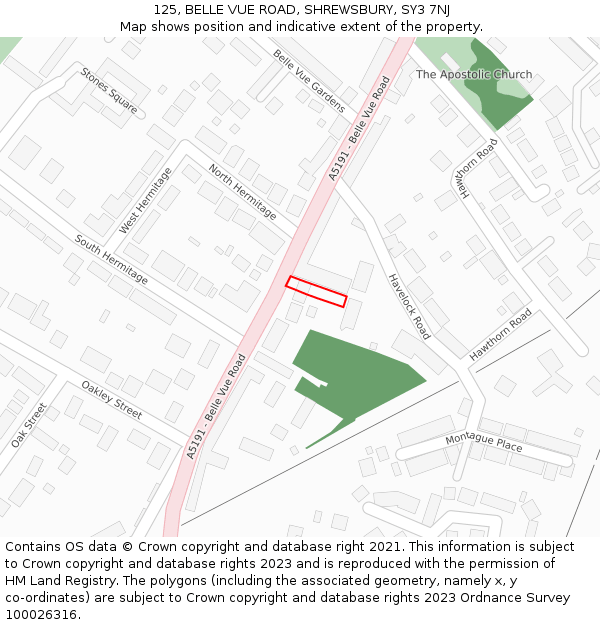 125, BELLE VUE ROAD, SHREWSBURY, SY3 7NJ: Location map and indicative extent of plot