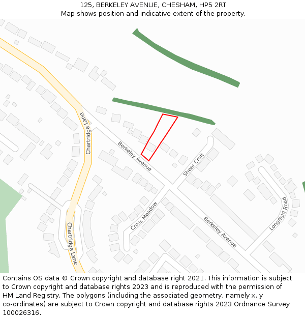 125, BERKELEY AVENUE, CHESHAM, HP5 2RT: Location map and indicative extent of plot