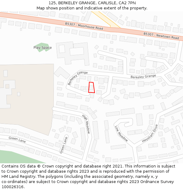 125, BERKELEY GRANGE, CARLISLE, CA2 7PN: Location map and indicative extent of plot