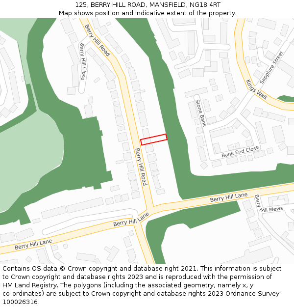 125, BERRY HILL ROAD, MANSFIELD, NG18 4RT: Location map and indicative extent of plot