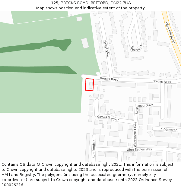 125, BRECKS ROAD, RETFORD, DN22 7UA: Location map and indicative extent of plot