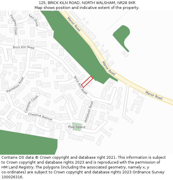 125, BRICK KILN ROAD, NORTH WALSHAM, NR28 9XR: Location map and indicative extent of plot