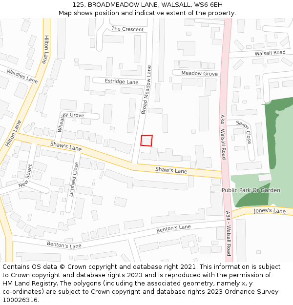 125, BROADMEADOW LANE, WALSALL, WS6 6EH: Location map and indicative extent of plot