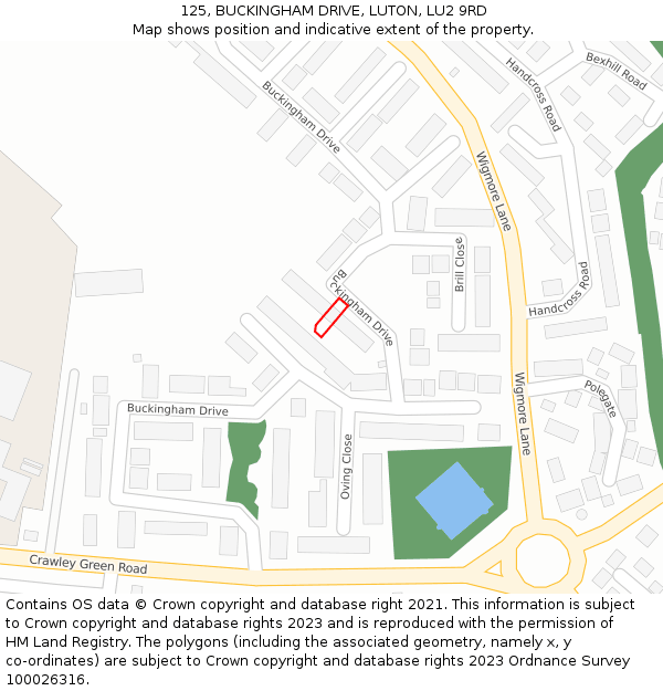 125, BUCKINGHAM DRIVE, LUTON, LU2 9RD: Location map and indicative extent of plot