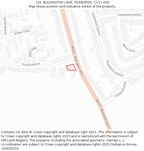 125, BULKINGTON LANE, NUNEATON, CV11 4SD: Location map and indicative extent of plot
