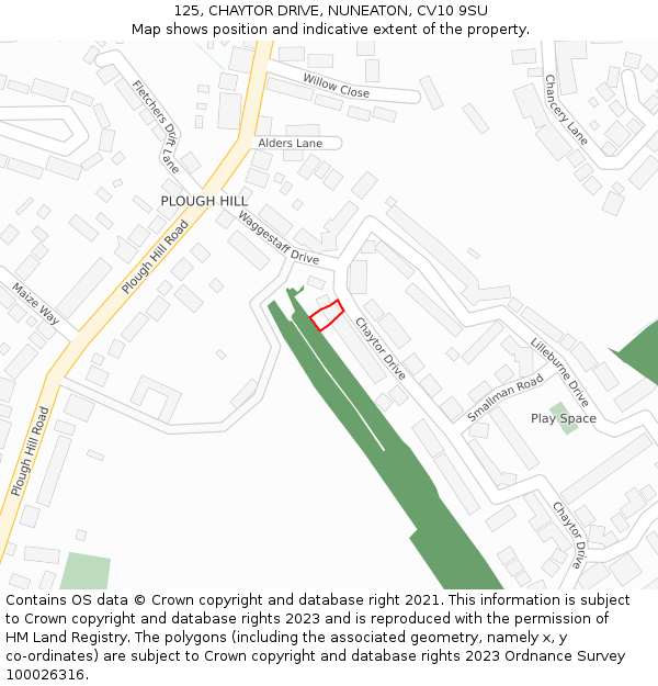125, CHAYTOR DRIVE, NUNEATON, CV10 9SU: Location map and indicative extent of plot