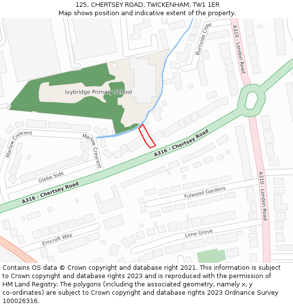 125, CHERTSEY ROAD, TWICKENHAM, TW1 1ER: Location map and indicative extent of plot