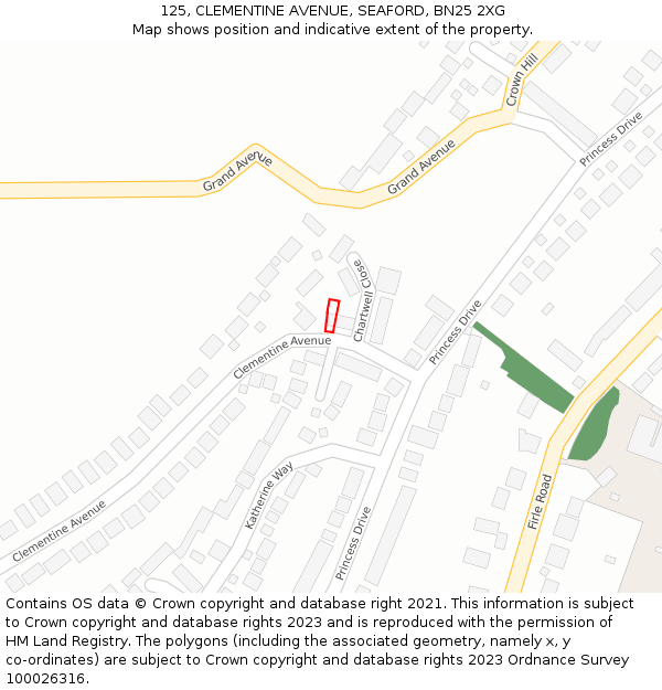 125, CLEMENTINE AVENUE, SEAFORD, BN25 2XG: Location map and indicative extent of plot