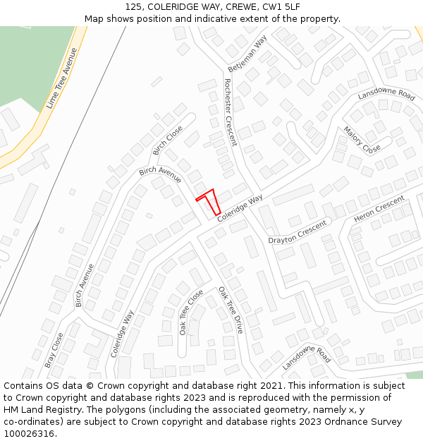 125, COLERIDGE WAY, CREWE, CW1 5LF: Location map and indicative extent of plot