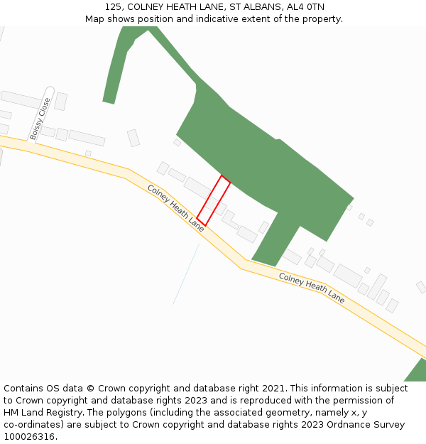 125, COLNEY HEATH LANE, ST ALBANS, AL4 0TN: Location map and indicative extent of plot