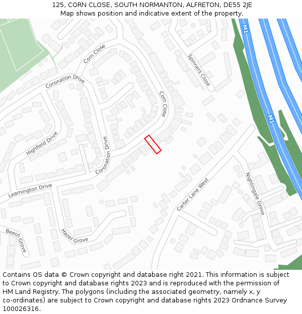 125, CORN CLOSE, SOUTH NORMANTON, ALFRETON, DE55 2JE: Location map and indicative extent of plot