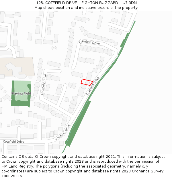 125, COTEFIELD DRIVE, LEIGHTON BUZZARD, LU7 3DN: Location map and indicative extent of plot