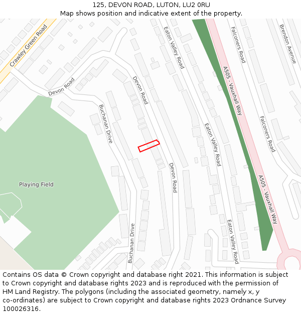 125, DEVON ROAD, LUTON, LU2 0RU: Location map and indicative extent of plot