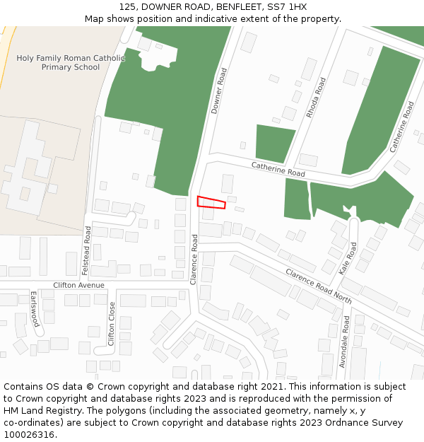 125, DOWNER ROAD, BENFLEET, SS7 1HX: Location map and indicative extent of plot