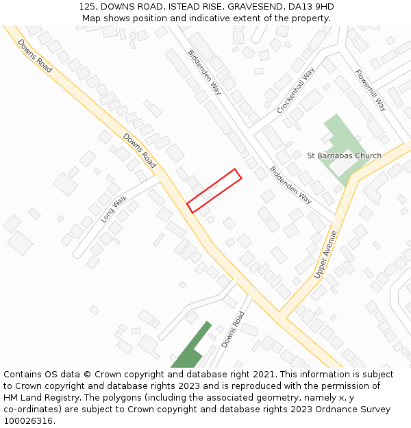 125, DOWNS ROAD, ISTEAD RISE, GRAVESEND, DA13 9HD: Location map and indicative extent of plot