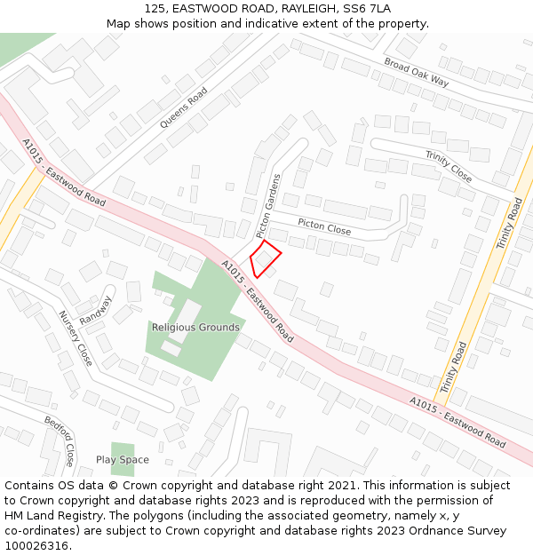 125, EASTWOOD ROAD, RAYLEIGH, SS6 7LA: Location map and indicative extent of plot