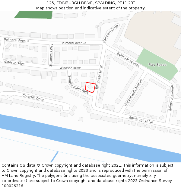 125, EDINBURGH DRIVE, SPALDING, PE11 2RT: Location map and indicative extent of plot