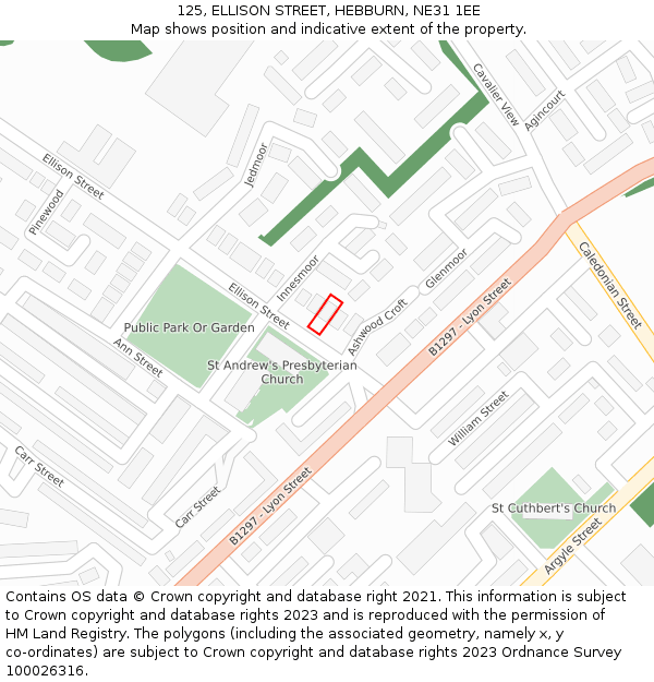 125, ELLISON STREET, HEBBURN, NE31 1EE: Location map and indicative extent of plot
