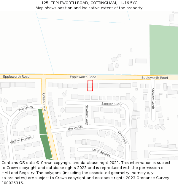 125, EPPLEWORTH ROAD, COTTINGHAM, HU16 5YG: Location map and indicative extent of plot