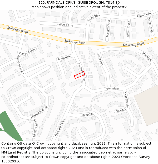 125, FARNDALE DRIVE, GUISBOROUGH, TS14 8JX: Location map and indicative extent of plot