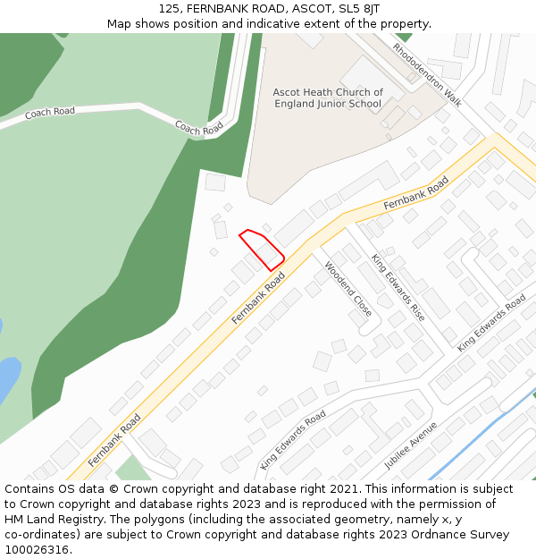 125, FERNBANK ROAD, ASCOT, SL5 8JT: Location map and indicative extent of plot