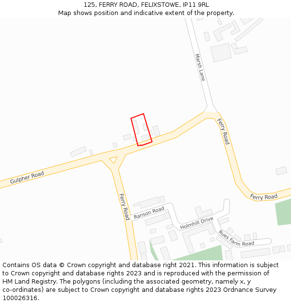 125, FERRY ROAD, FELIXSTOWE, IP11 9RL: Location map and indicative extent of plot