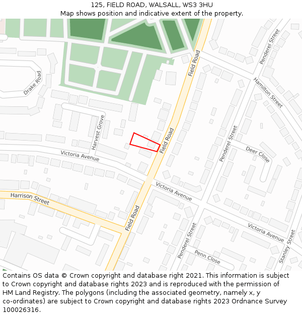 125, FIELD ROAD, WALSALL, WS3 3HU: Location map and indicative extent of plot