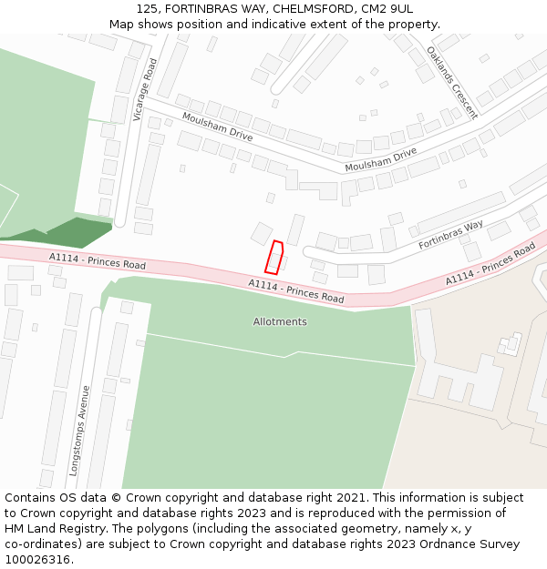 125, FORTINBRAS WAY, CHELMSFORD, CM2 9UL: Location map and indicative extent of plot