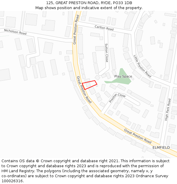 125, GREAT PRESTON ROAD, RYDE, PO33 1DB: Location map and indicative extent of plot
