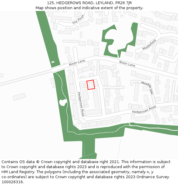 125, HEDGEROWS ROAD, LEYLAND, PR26 7JR: Location map and indicative extent of plot