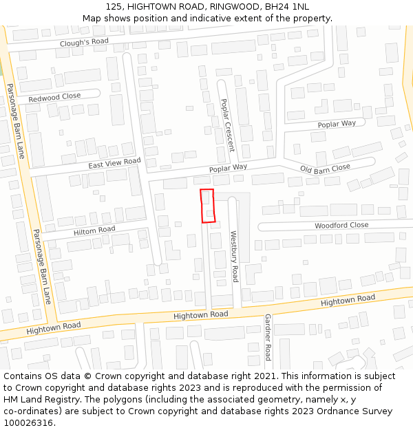 125, HIGHTOWN ROAD, RINGWOOD, BH24 1NL: Location map and indicative extent of plot