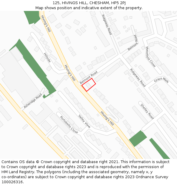 125, HIVINGS HILL, CHESHAM, HP5 2PJ: Location map and indicative extent of plot