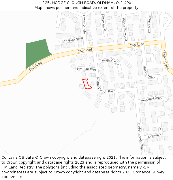 125, HODGE CLOUGH ROAD, OLDHAM, OL1 4PX: Location map and indicative extent of plot