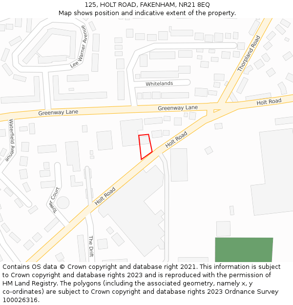 125, HOLT ROAD, FAKENHAM, NR21 8EQ: Location map and indicative extent of plot