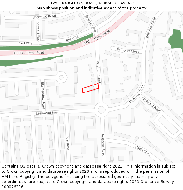 125, HOUGHTON ROAD, WIRRAL, CH49 9AP: Location map and indicative extent of plot