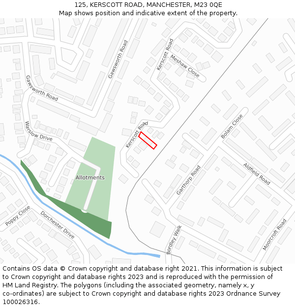 125, KERSCOTT ROAD, MANCHESTER, M23 0QE: Location map and indicative extent of plot