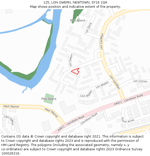 125, LON GWERN, NEWTOWN, SY16 1QA: Location map and indicative extent of plot