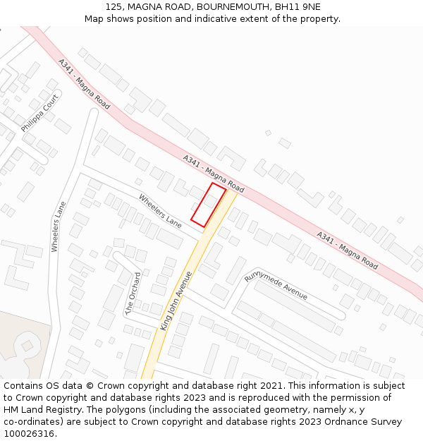 125, MAGNA ROAD, BOURNEMOUTH, BH11 9NE: Location map and indicative extent of plot