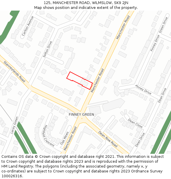 125, MANCHESTER ROAD, WILMSLOW, SK9 2JN: Location map and indicative extent of plot