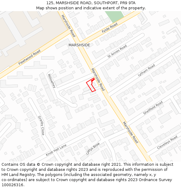 125, MARSHSIDE ROAD, SOUTHPORT, PR9 9TA: Location map and indicative extent of plot