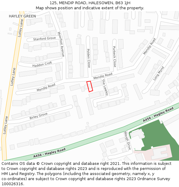 125, MENDIP ROAD, HALESOWEN, B63 1JH: Location map and indicative extent of plot