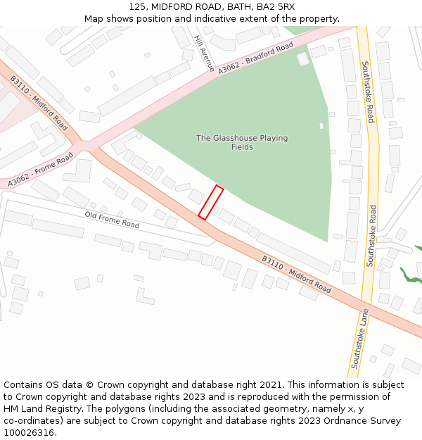 125, MIDFORD ROAD, BATH, BA2 5RX: Location map and indicative extent of plot