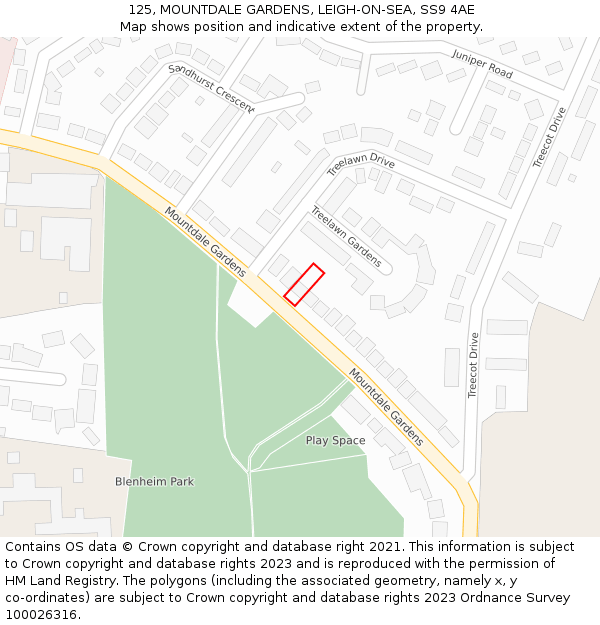 125, MOUNTDALE GARDENS, LEIGH-ON-SEA, SS9 4AE: Location map and indicative extent of plot