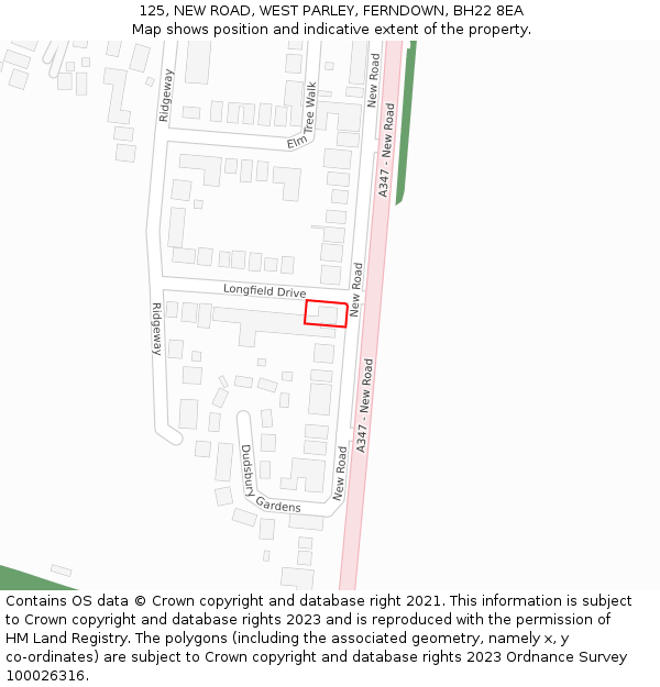 125, NEW ROAD, WEST PARLEY, FERNDOWN, BH22 8EA: Location map and indicative extent of plot